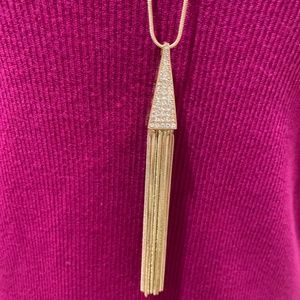 Gold/CZ Pyramid Tassel Pendant Necklace